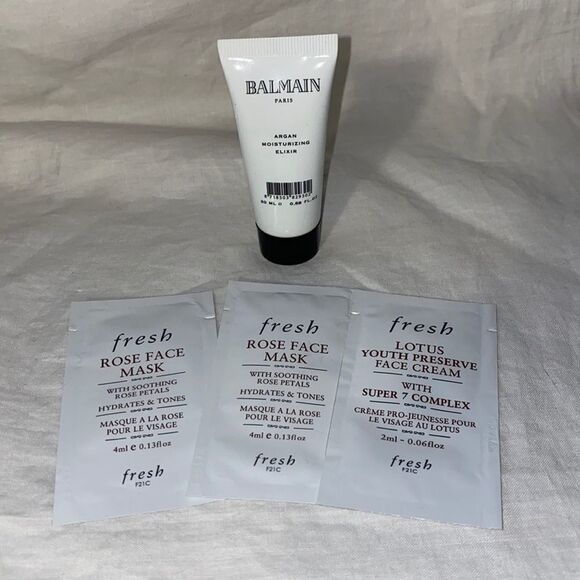 BEAUTY SAMPLES-Lot of 4 Fresh samples and Balman Argan Moisturixing Elixer-NEW - Picture 1 of 4